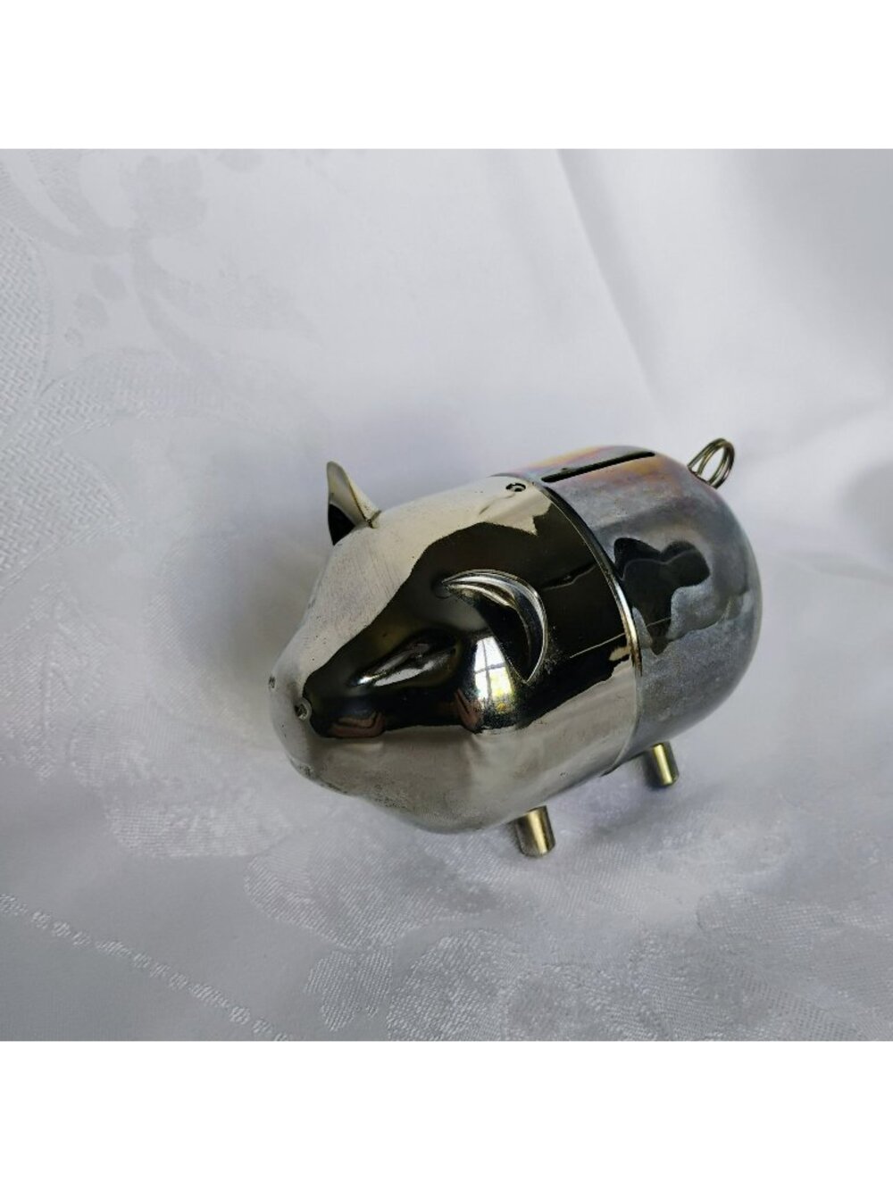 Vintage Silver Plate Pig Piggy Bank, 4" Collectible Metal Animal Money Box Gift